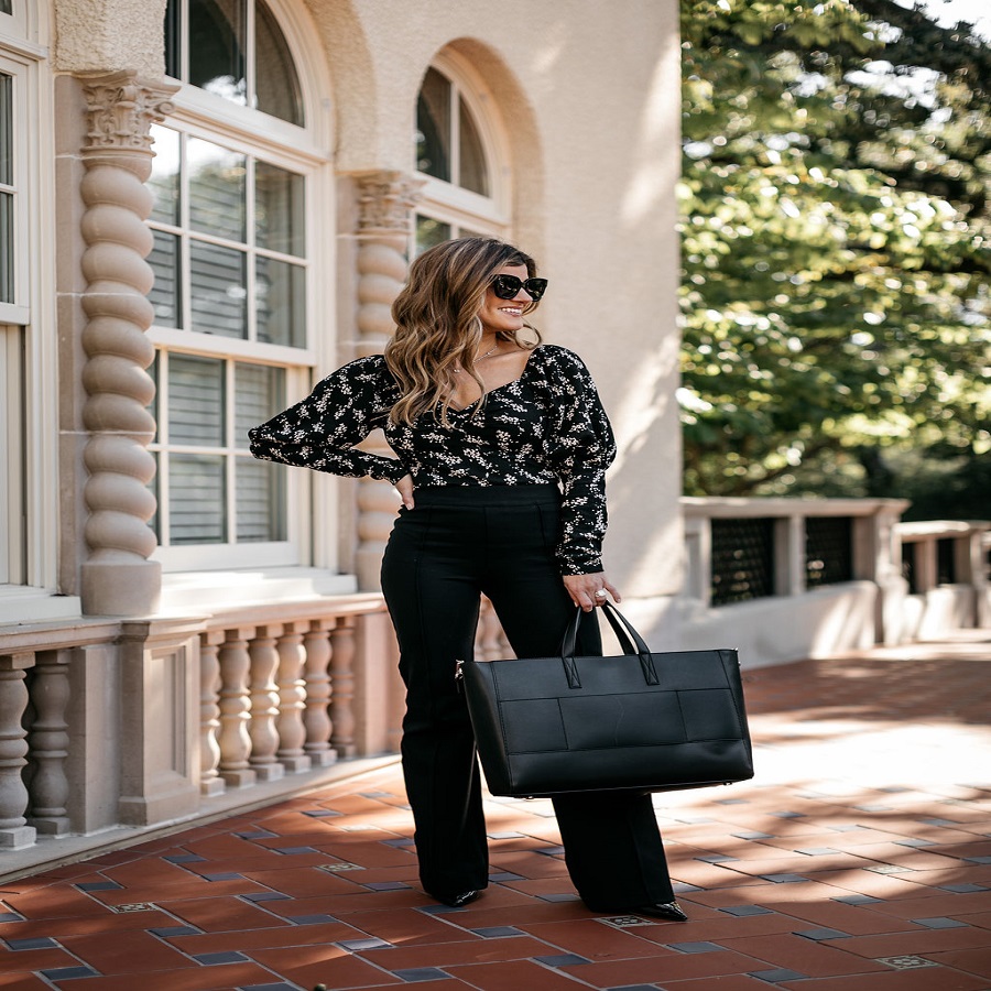 casual black pants outfit