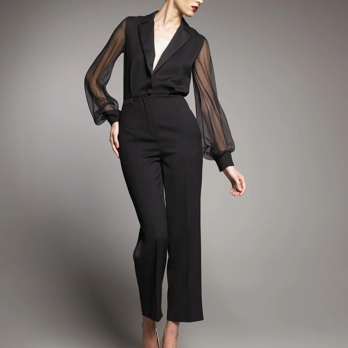 black jumpsuit with jacket