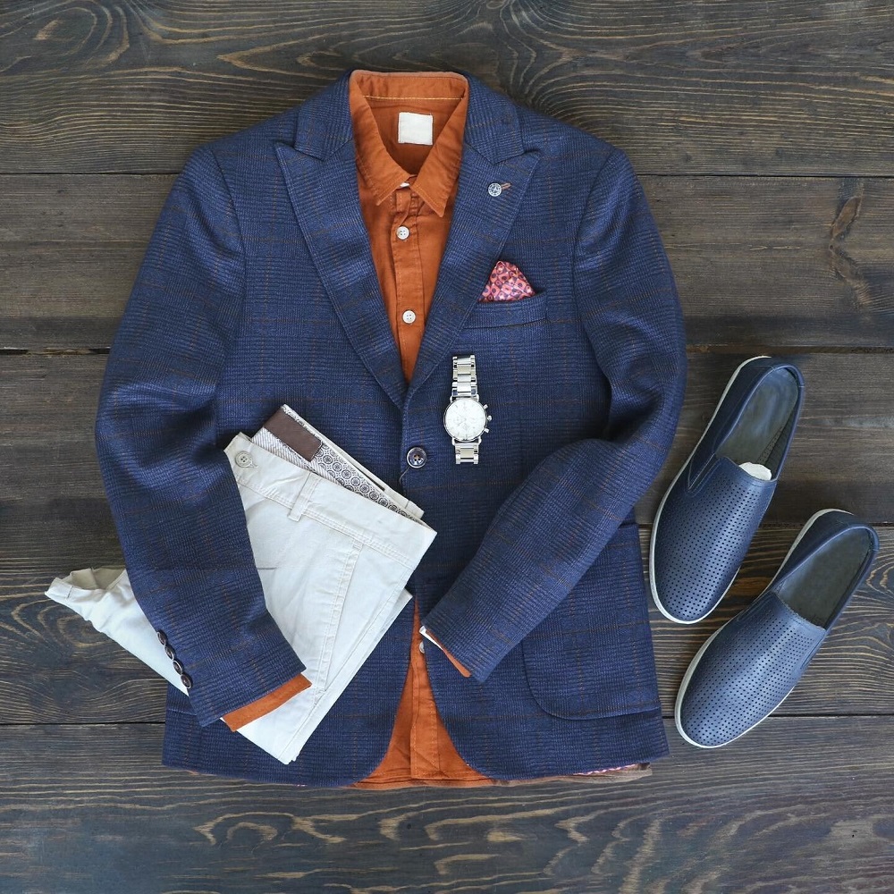 blue blazer and jeans