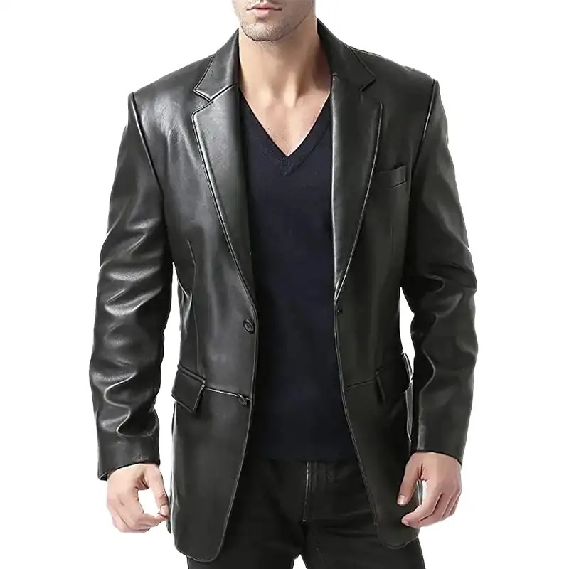 black leather blazer jacket