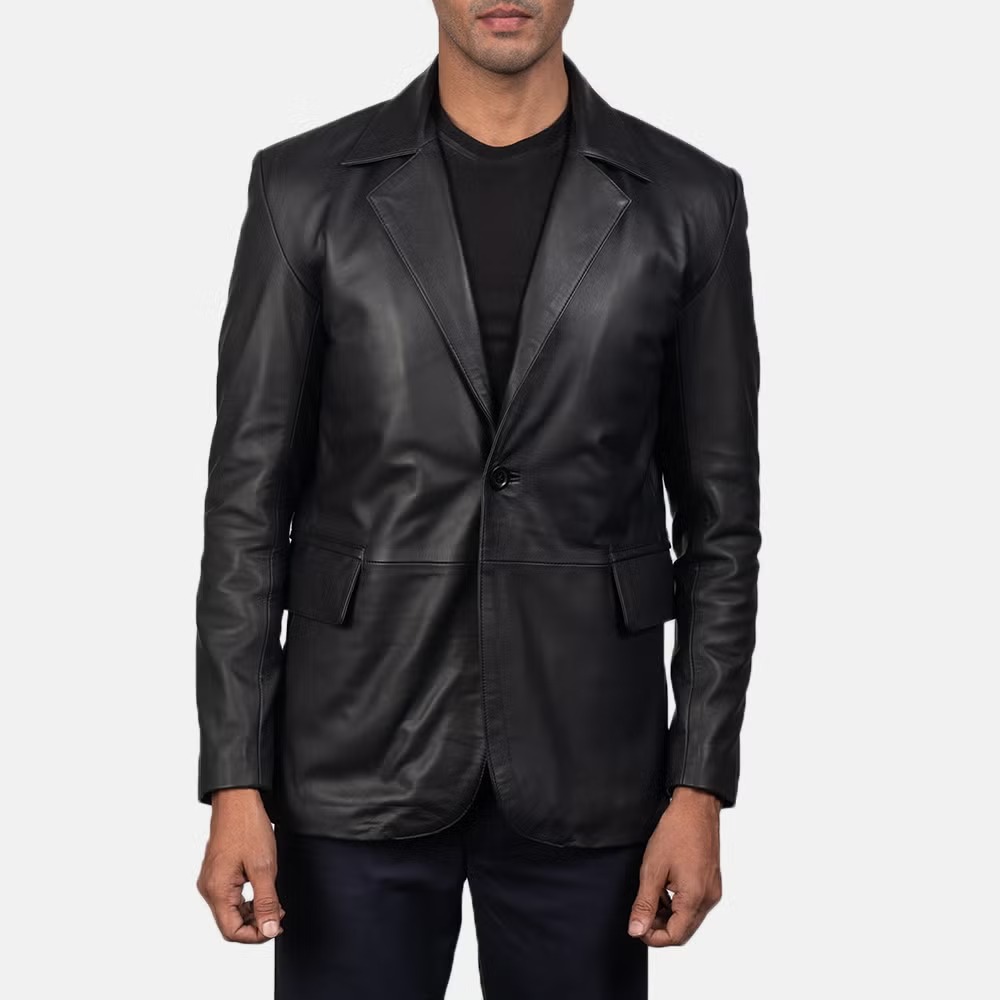 black leather blazer jacket