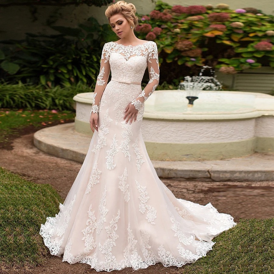 long sleeve lace wedding gown