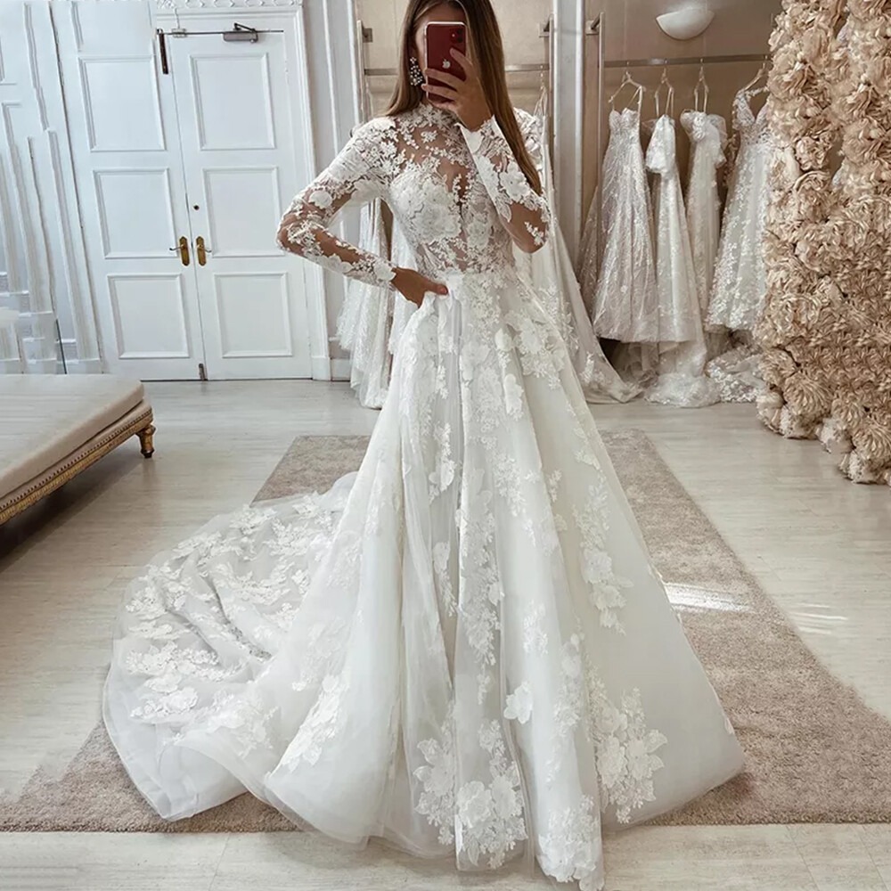 long sleeve lace wedding gown