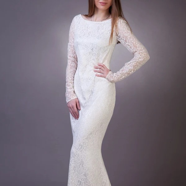 long sleeve white formal dress