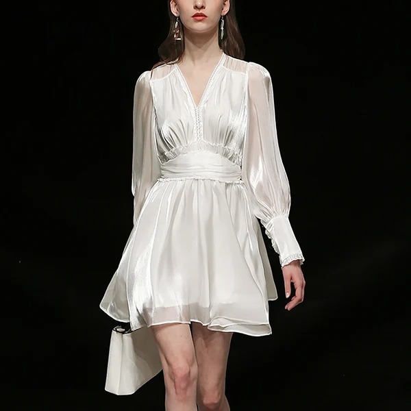 long sleeve white formal dress