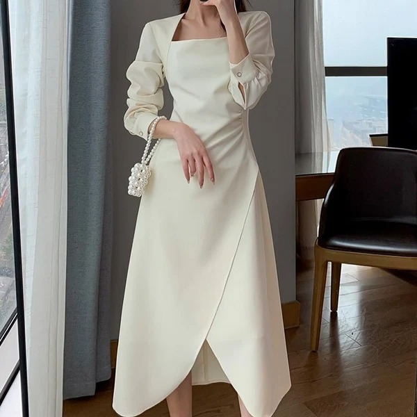 long sleeve white formal dress