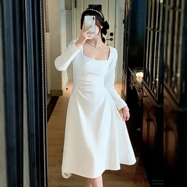 white long sleeve formal dress